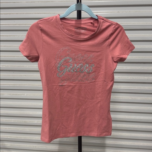 Guess Coral Tee with Glittering Silver Logo - Picture 1 of 2